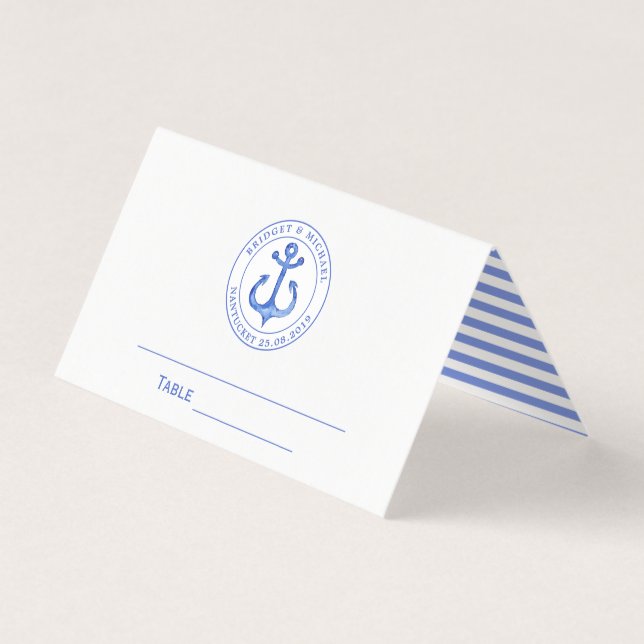 Blue Nautical Anchor | Wedding Table / Place Card (Front)