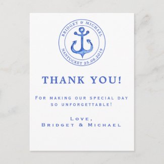 Blue Nautical Anchor | Wedding Thank You Postcard