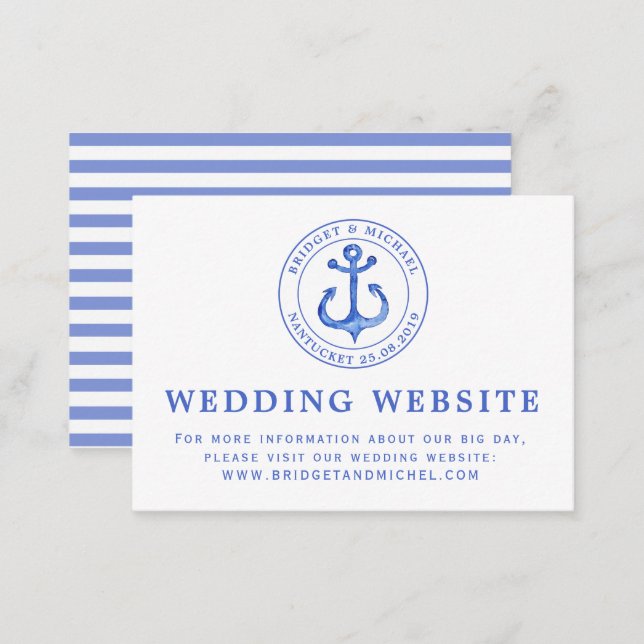 Blue Nautical Anchor | Wedding Website Information Enclosure Card (Front/Back)