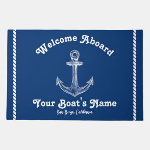 Blue Nautical Anchor with Custom Boat Name Doormat
