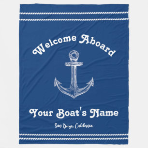 Blue Nautical Anchor with Custom Boat Name Fleece Blanket