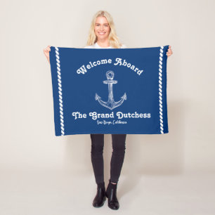 Blue Nautical Anchor with Custom Boat Name Fleece Blanket