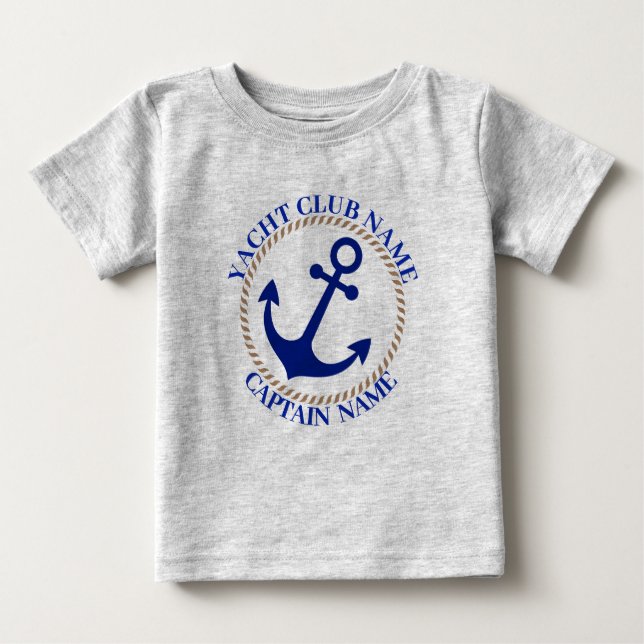Blue Nautical Anchor yacht club boat marina Name Baby T-Shirt (Front)