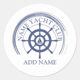 Blue Nautical Anchor yacht club boat marina Name  Classic Round Sticker