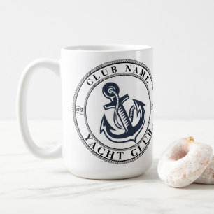 Blue Nautical Anchor yacht club boat marina Name Coffee Mug