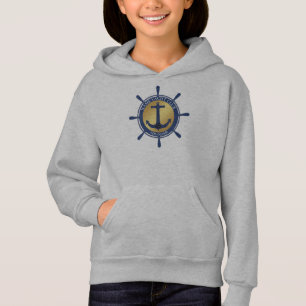 Blue Nautical Anchor yacht club boat marina Name Hoodie