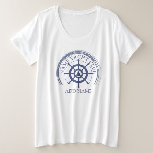 Blue Nautical Anchor yacht club boat marina Name  Plus Size T_Shirt