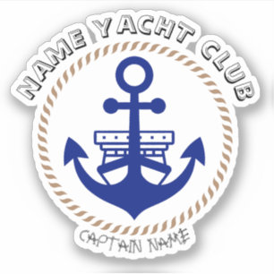Blue Nautical Anchor yacht club boat marina Name Sticker