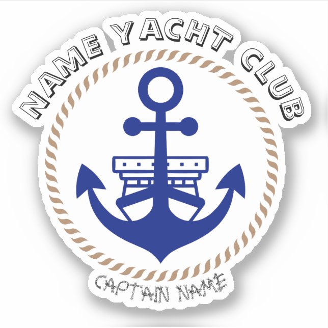 Blue Nautical Anchor yacht club boat marina Name Sticker (Front)