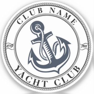 Blue Nautical Anchor yacht club boat marina Name Sticker