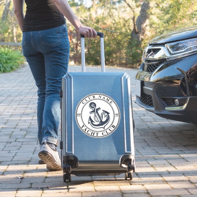 Blue Nautical Anchor yacht club boat marina Name Sticker (Suitcase Insitu)