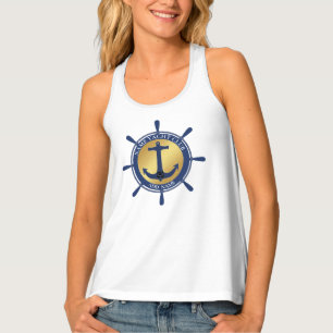 Blue Nautical Anchor yacht club boat marina Name Tank Top