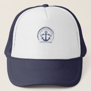 Blue Nautical Anchor yacht club boat marina Name Trucker Hat
