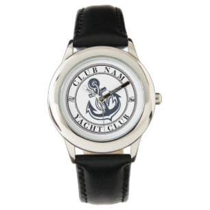 Blue Nautical Anchor yacht club boat marina Name Watch