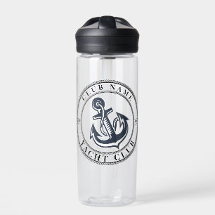 Blue Nautical Anchor yacht club boat marina Name Water Bottle