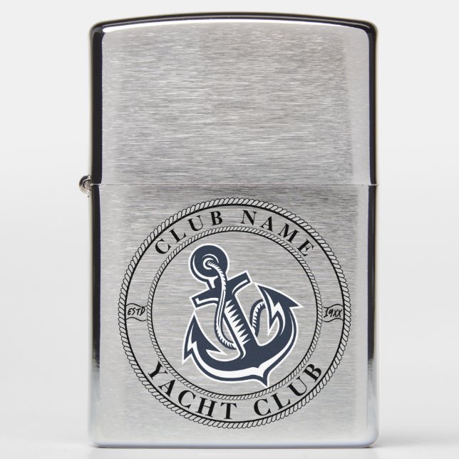 Blue Nautical Anchor yacht club boat marina Name Zippo Lighter (Front)