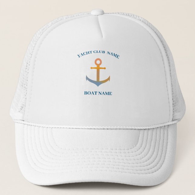 Blue Nautical Anchor yacht club boat marina  Trucker Hat (Front)