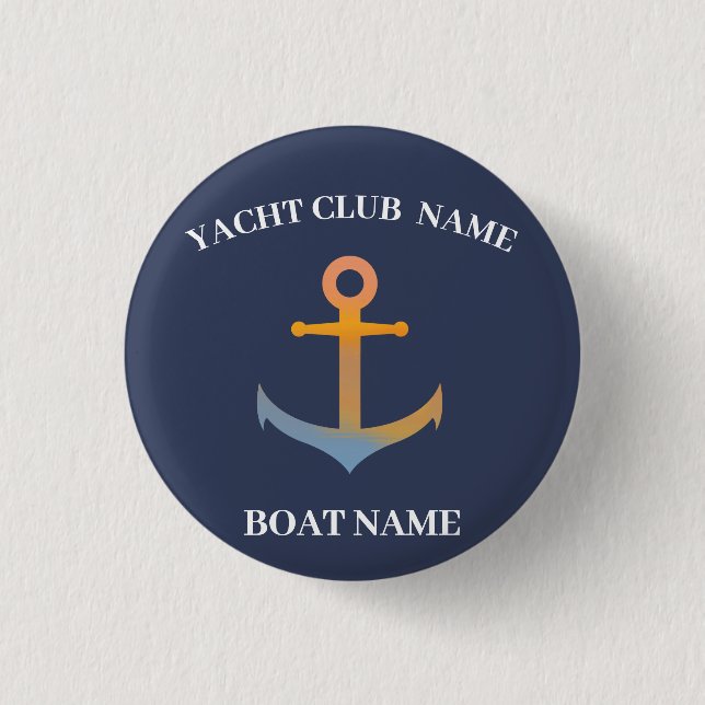 Blue Nautical Anchor yacht club boat marina welcom Button (Front)