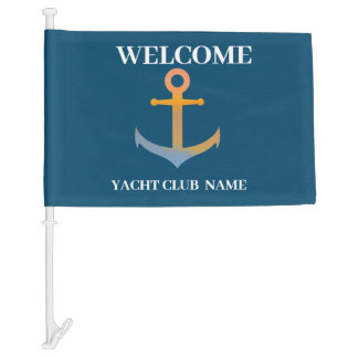 Blue Nautical Anchor yacht club boat marina welcom Car Flag