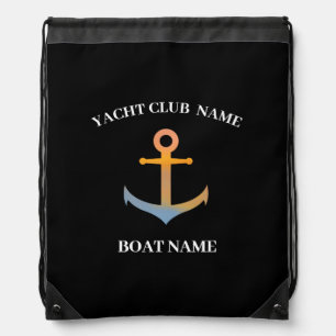 Blue Nautical Anchor yacht club boat marina welcom Drawstring Bag