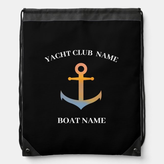 Blue Nautical Anchor yacht club boat marina welcom Drawstring Bag (Front)
