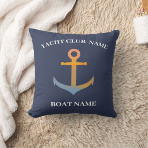 Blue Nautical Anchor yacht club boat marina welcom Throw Pillow
