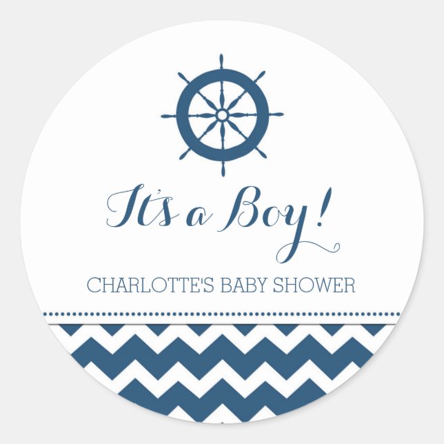Blue Nautical Baby Shower Favor Stickers (Front)
