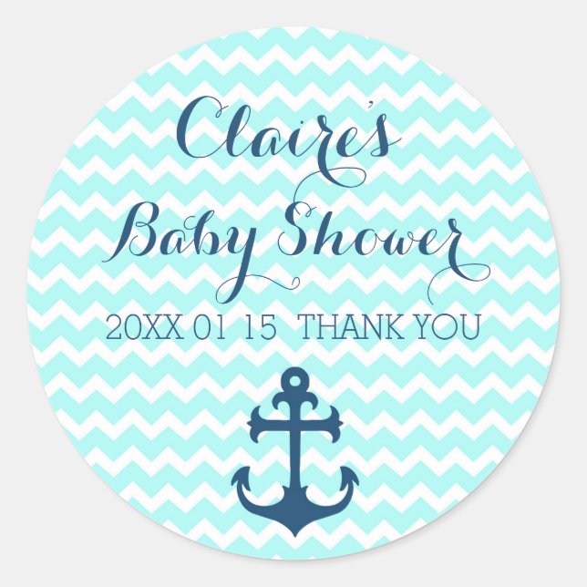 Blue Nautical Baby Shower Favor Stickers (Front)