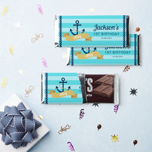 Blue Nautical Birthday Hershey Bar Favors (Front)