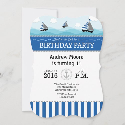 Blue Nautical Birthday Invitation