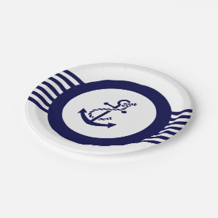 Blue Nautical Boat Anchor And Stripes Paper Plates