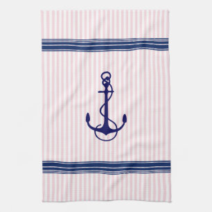 Blue Nautical Boat Anchor Stripes Accent Towel