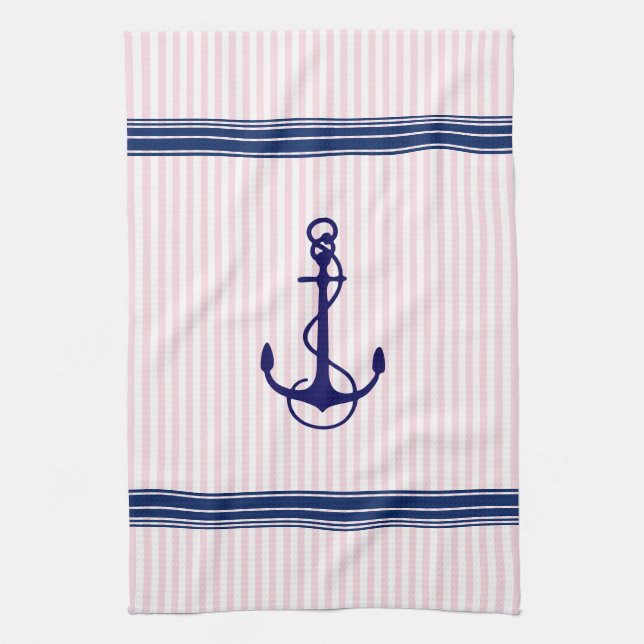 Blue Nautical Boat Anchor Stripes Accent Towel (Vertical)