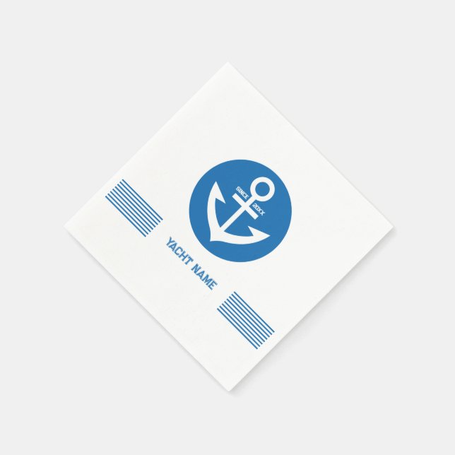 Blue nautical boat anchor with customizable text napkins (Corner)