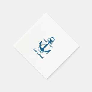 Blue nautical boat anchor with customizable text napkins