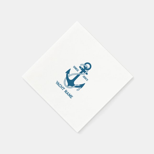Blue nautical boat anchor with customizable text napkins (Corner)