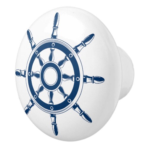 Blue nautical boat rudder ceramic knob