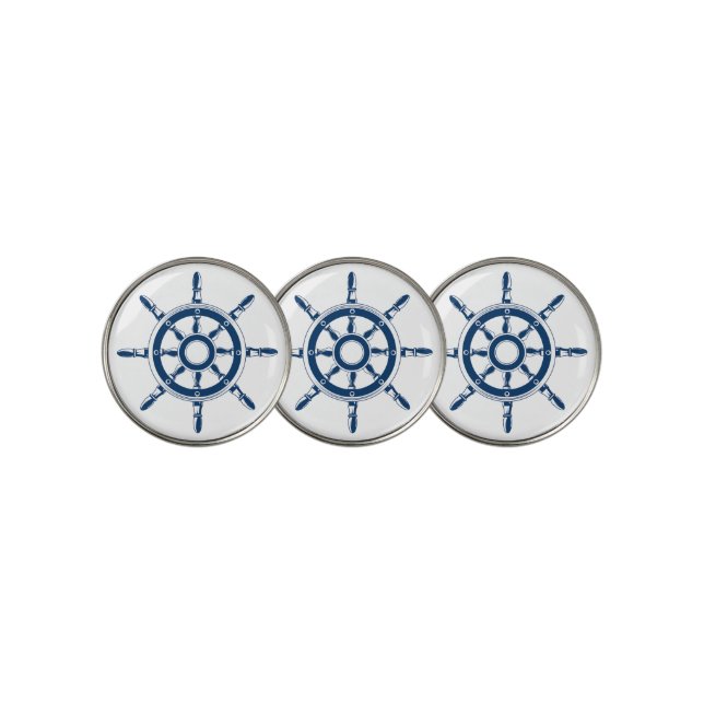 Blue nautical boat rudder golf ball marker (3 Up)