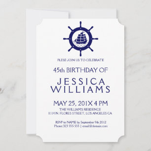 Blue Nautical Boat Wheel Birthday Party Invite