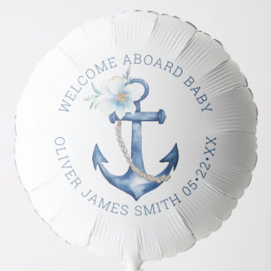 Blue Nautical Boy Baby Shower Balloon Watercolor