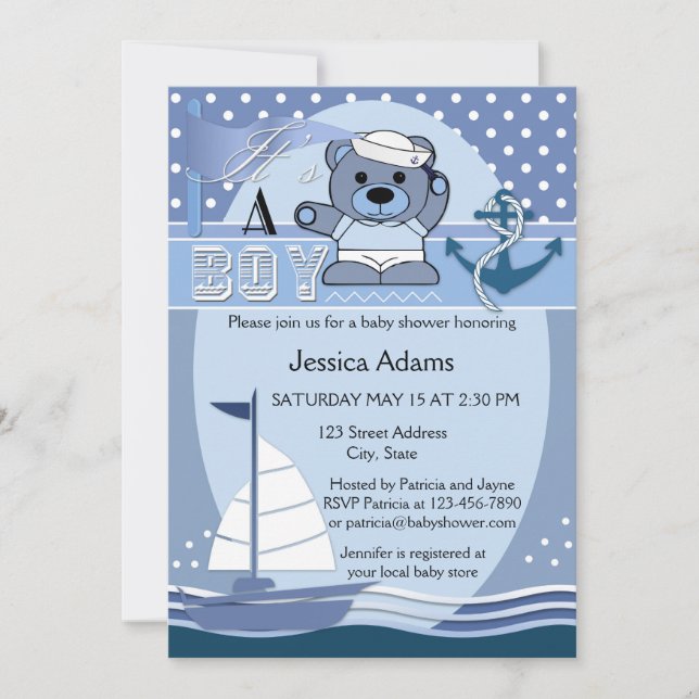 Blue Nautical Boy Baby Shower Invitation (Front)