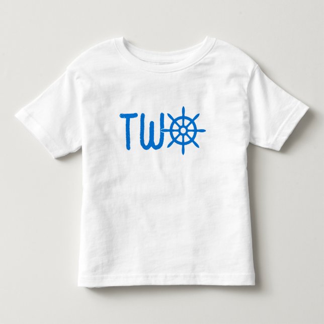 Blue Nautical boys 2nd Birthday Ship’s Wheel Helm Toddler T-shirt (Front)