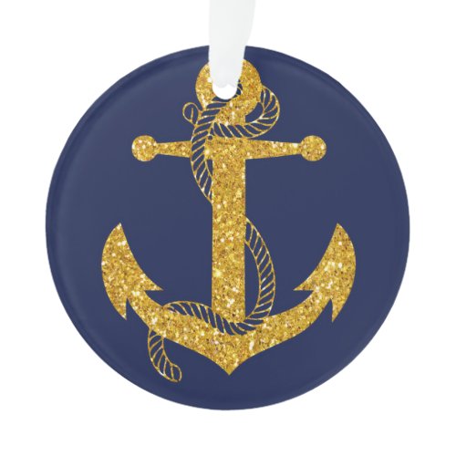 Blue Nautical Christmas Ornament Circle Anchor