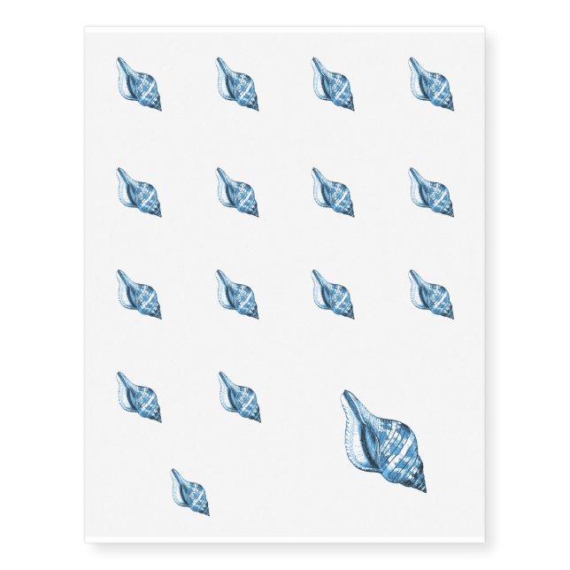 Blue nautical coastal ocean sea shell gifts temporary tattoos (Front)