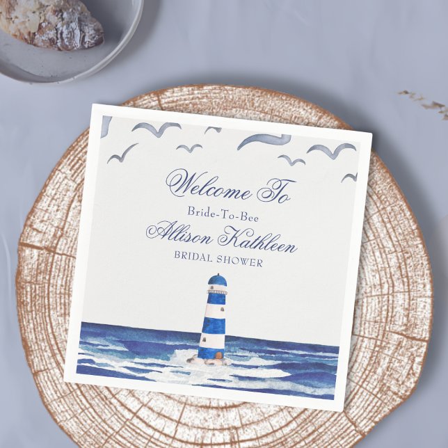 Blue Nautical Coastal Sea Bridal Shower  Napkins (Creator Uploaded)