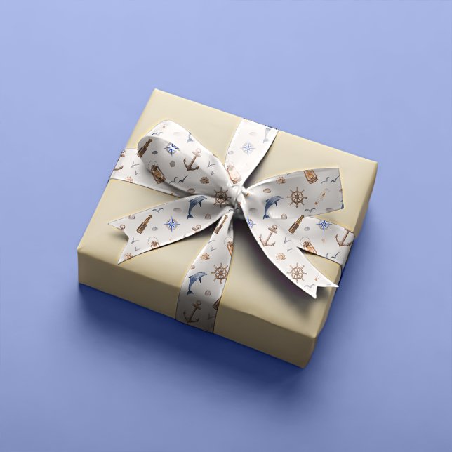 Blue Nautical Coastal Sea Bridal Shower  Satin Ribbon (Creator Uploaded)