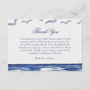 Blue Nautical Coastal Sea Bridal Shower Thank You Enclosure Card