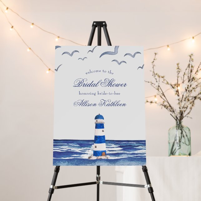 Blue Nautical Coastal Sea Bridal Shower Welcome Foam Board (In Situ (Stand))