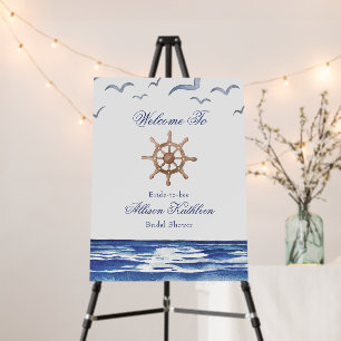 Blue Nautical Coastal Sea Bridal Shower Welcome Foam Board