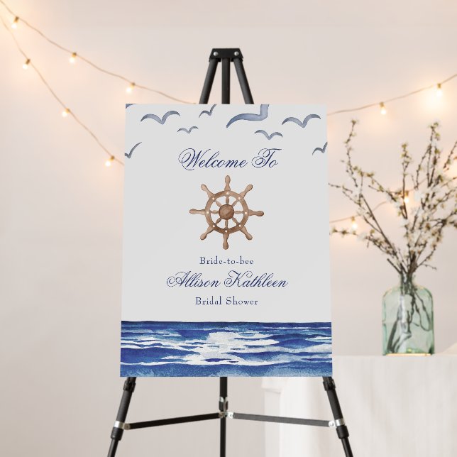 Blue Nautical Coastal Sea Bridal Shower Welcome Foam Board (In Situ (Stand))